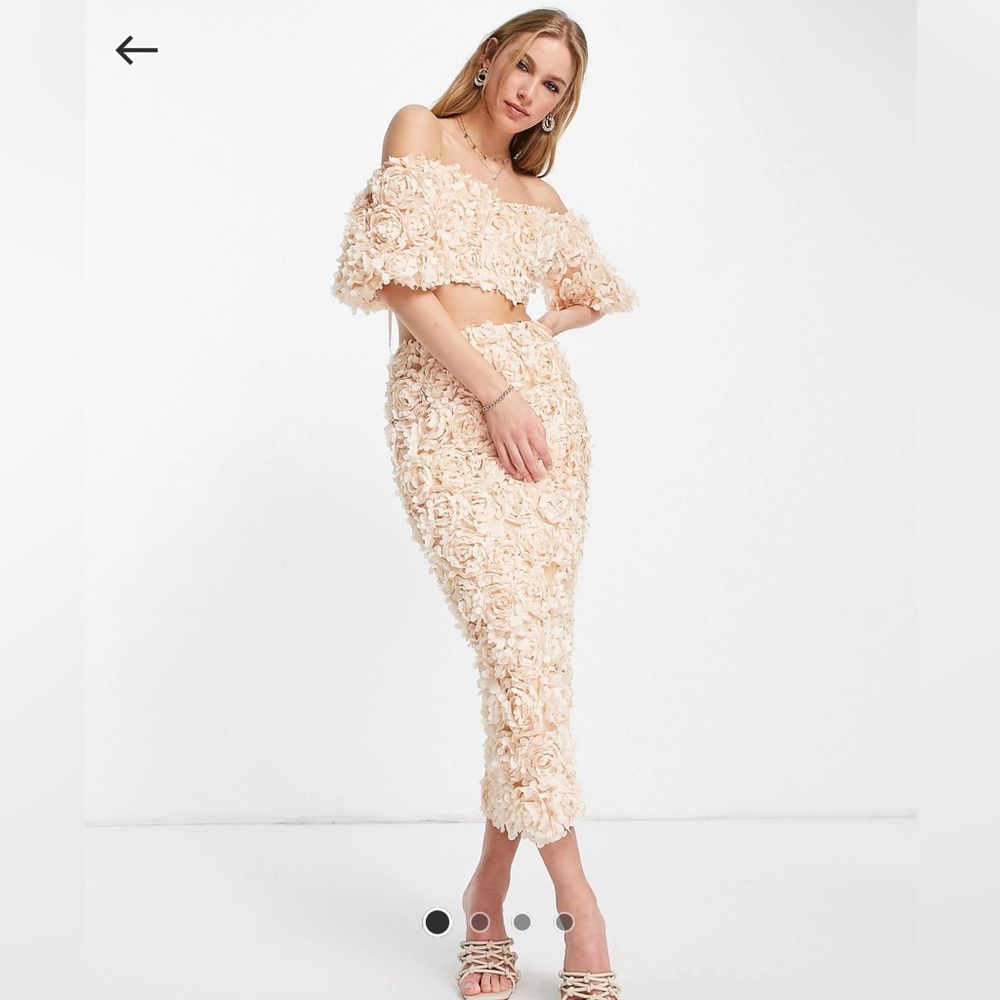 ASOS 3D flower appliqué skirt set blush